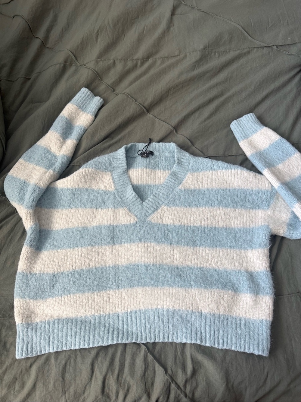 Nasty Gal Blue & White Striped V-Neck Sweater